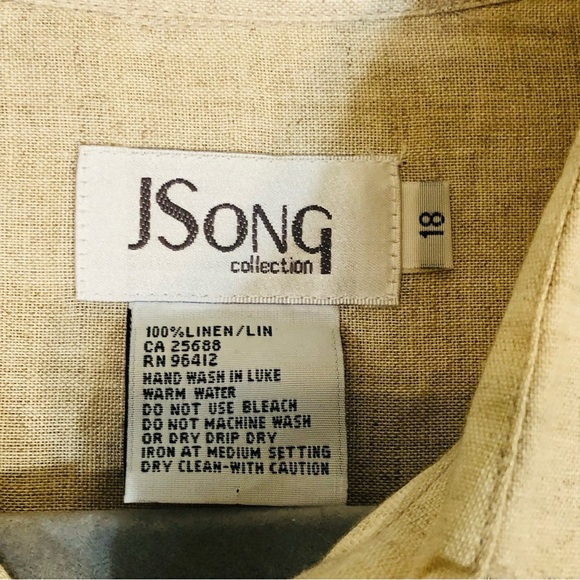 J Song Collection Tunic Top Women’s Size 18 100% Linen Tan Khaki Embroidered - Picture 14 of 14